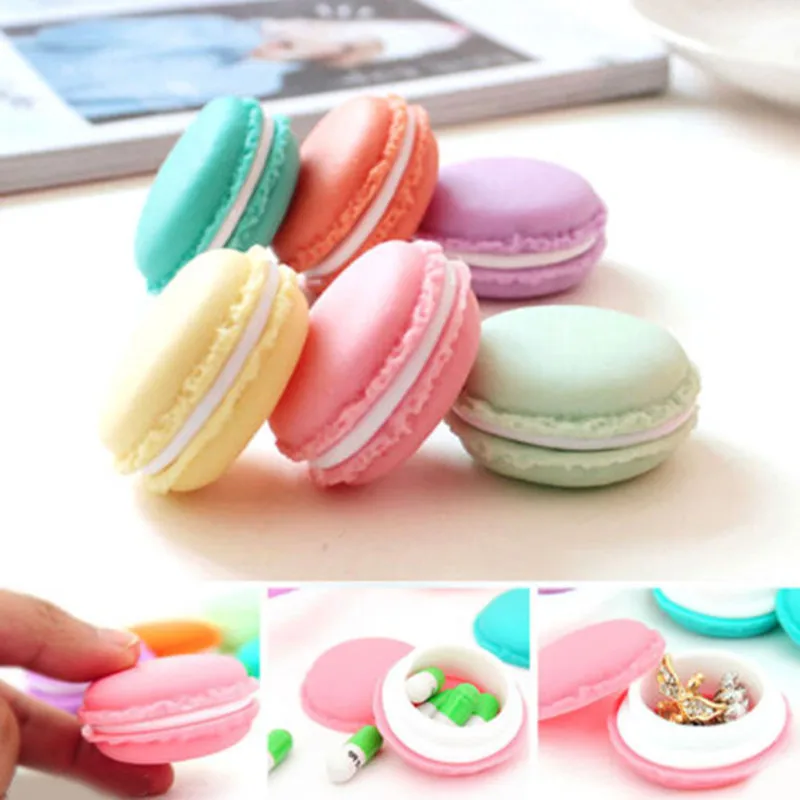 

1 Pcs Portable Mini Macaron Storage Box Macaroon Carrying Pouch Earphone SD Card jewelry Pocket Container Case Cute 4.2X2CM