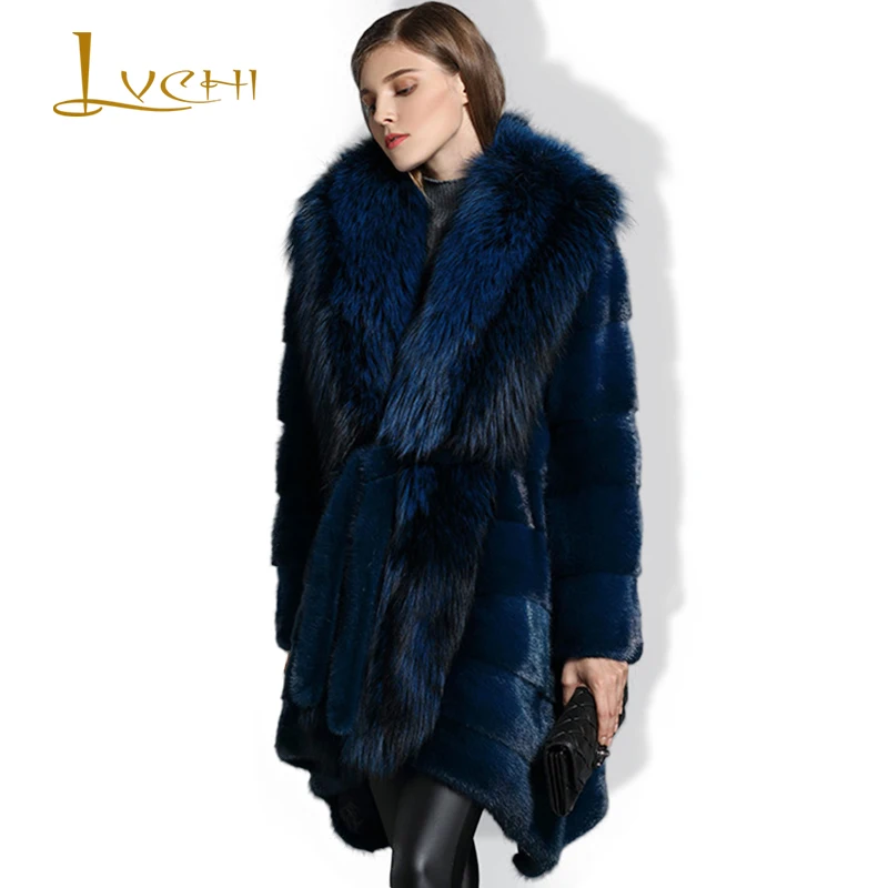 Lvchi норки для женщин 2017 Зимняя теплая одежда зимняя длинный рукав женская шуба