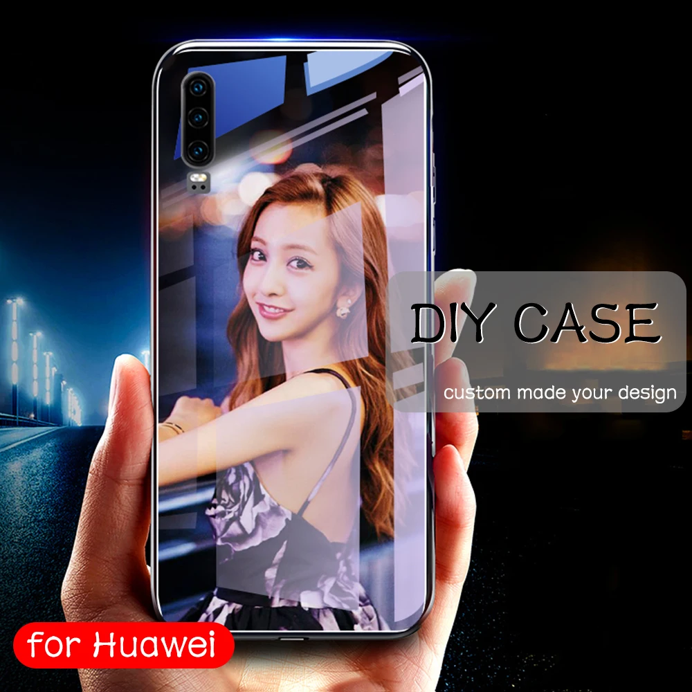 

DIY Case for Huawei P20 Glass Back Custom Made Case for Huawei P9 P10 Plus P20 P30 Pro P20 lite Y7 2018 Y9 2018 2019