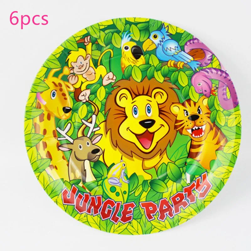 

6pcs/lot Baby Shower Kids Favors Plates Cartoon Jungle Animal Decorate Dishes Birthday Party Disposable Paper Lion Tableware