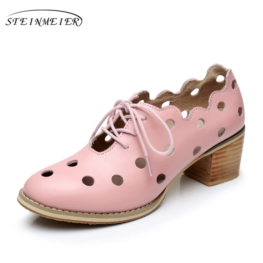 Женская обувь из натуральной кожи; американский размер 9,5; дизайнерские старинные сандалии ручной работы; цвет бежевый, розовый, золотой, серебряный; Туфли-оксфорды - Цвет: pink