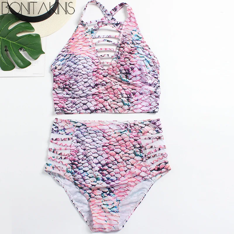 

Bonitakinis Sexy High Waist Bathing Suit Plus size Two Piece Swimsuit for Women Printing Beachwear