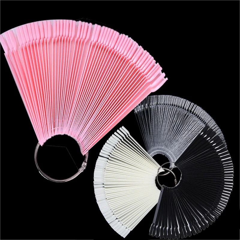 

50Pcs Color Card False Nail Tips Fan Shape Transparent White Manicure Nail Art Practice Display Tools