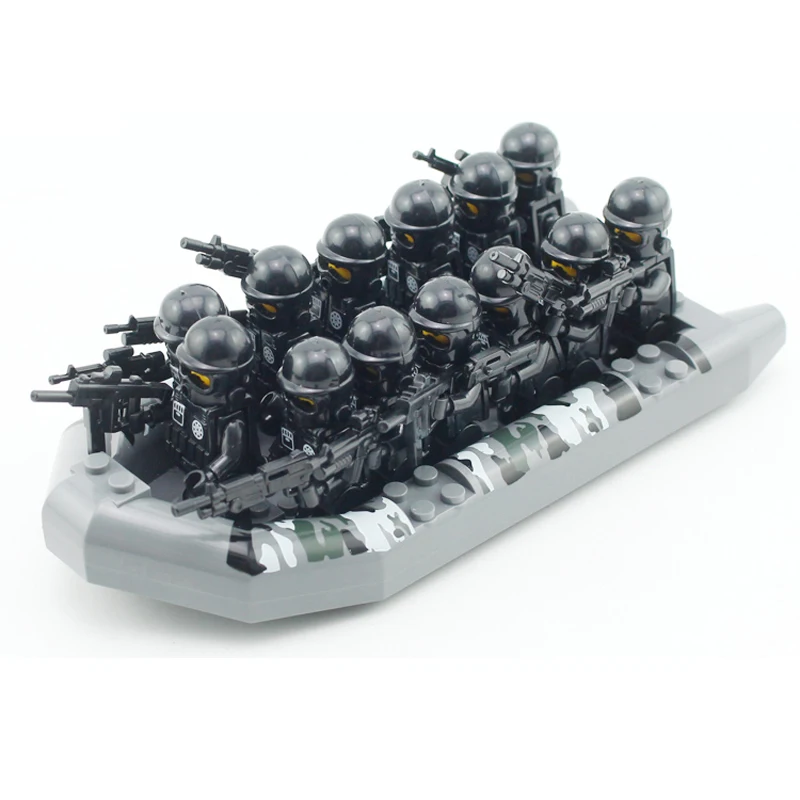  Military SWAT POLICE Figures Building Blocks Beach Head Team Kayak Special Forces Villain Kids Toy 
