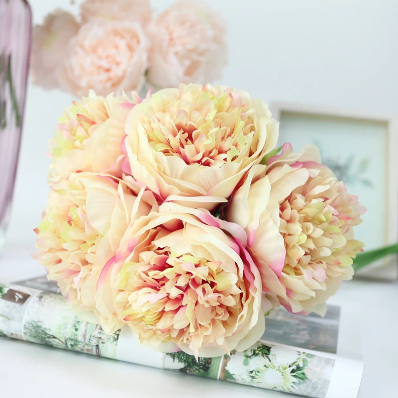Silk flower wedding bouquet peony dahlias Artificial flowers fall vivid fake wedding flower bridal bouquets decoration (10)