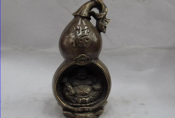 

song voge gem S0797 13 Chinese buddhism folk Bronze Copper wealth Maitreya cucurbit fengshui Statue