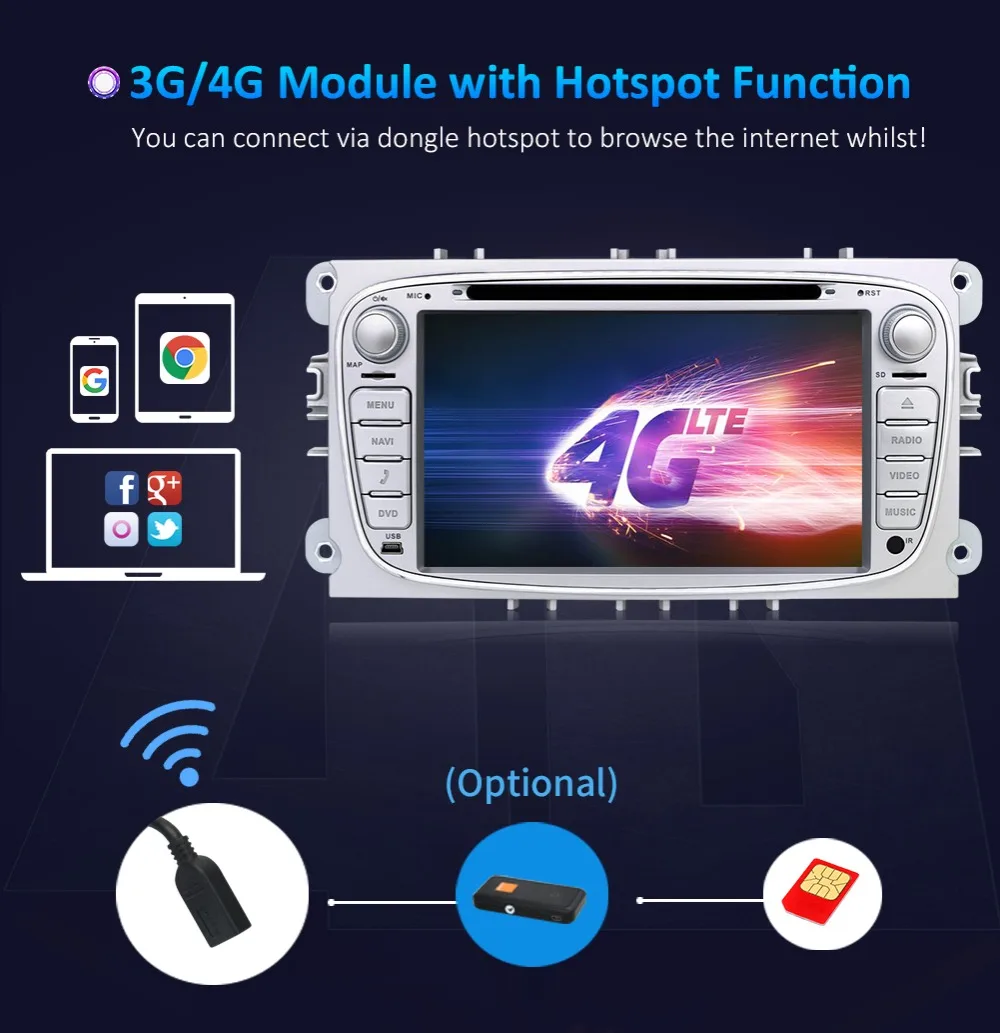 Top 2G RAM 32G ROM Quad core android 7.1 car dvd for Ford focus Mondeo S-max smax Kuga c-max gps radio video wifi multimedia player 14