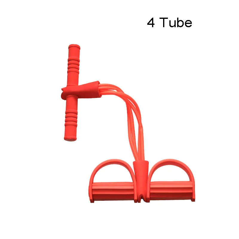 Эластичная лента многофункциональная тренировка 4 трубки тренажер для ног эластичный тяговый трос полосы Йога Фитнес педаль Бодибилдинг сидение - Цвет: Red 4 Tube