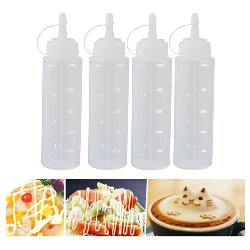 4 шт./компл. 16 Oz Пластик полупрозрачный белый Мягкие бутылки с наконечником Кепки для специй масло для соуса приправы контейнер для хранения