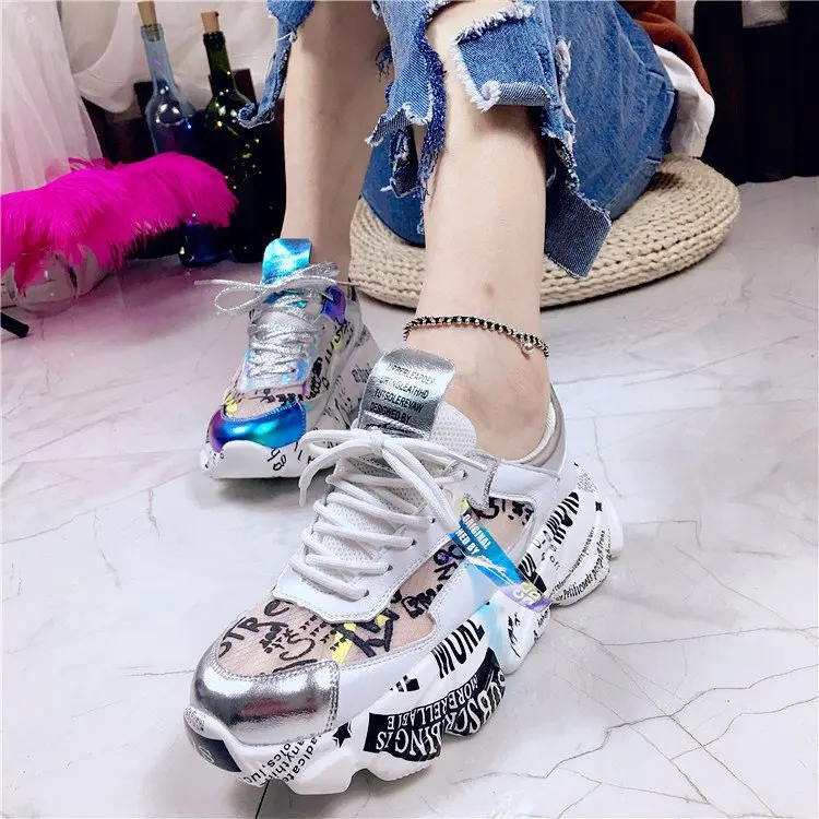 

2019 spring fashion sports shoes women's color matching thick shoes women's shoes luxury designer platform women's casual shoes