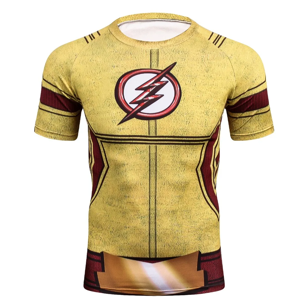 

2018 Yellow FLASH Compression Shirt 3D Printed T-shirts Men Raglan Short Sleeve Crossfit Fitness Cloth Tops Male Cosplay Costume