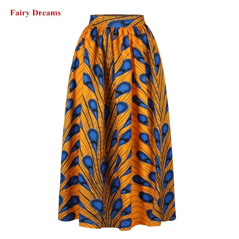 

Africa Skirts For Women African Clothing Dashiki Ankara Long Skirt 2019 New Arrival Gloden Peacock Printted Kanga Clothing