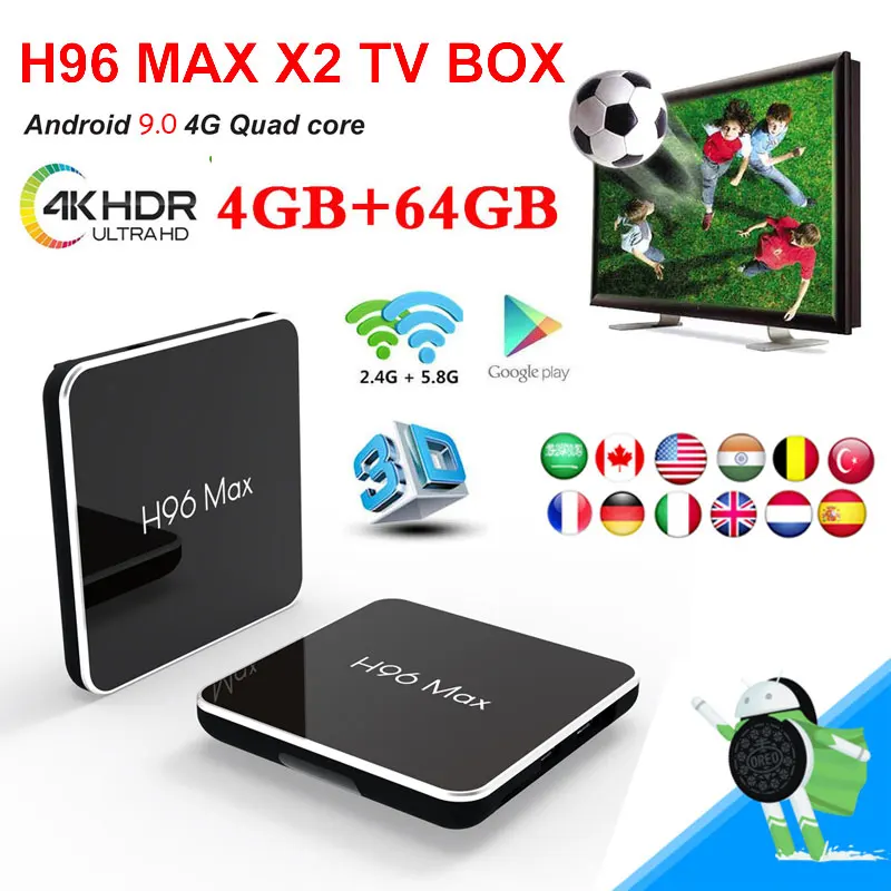 

Amlogic S905X2 H96 MAX X2 4GB LPDDR4 64GB Android 8.1 Set Top Box Quad Core Support H.265 4K 2.4G/5.8G WIFI Google Play H96MAX