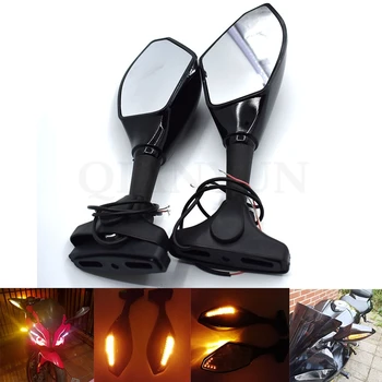 

2pcs Motorcycle Rearview Mirrors Black With LED Turn Signal For Honda Kawasaki Suzuki DXY88