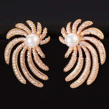 GODKI 25 мм элегантный лист колеса модный кубический цирконий для женщин помолвка вечерние ночные свадебные мини серьги гвоздики для женщин