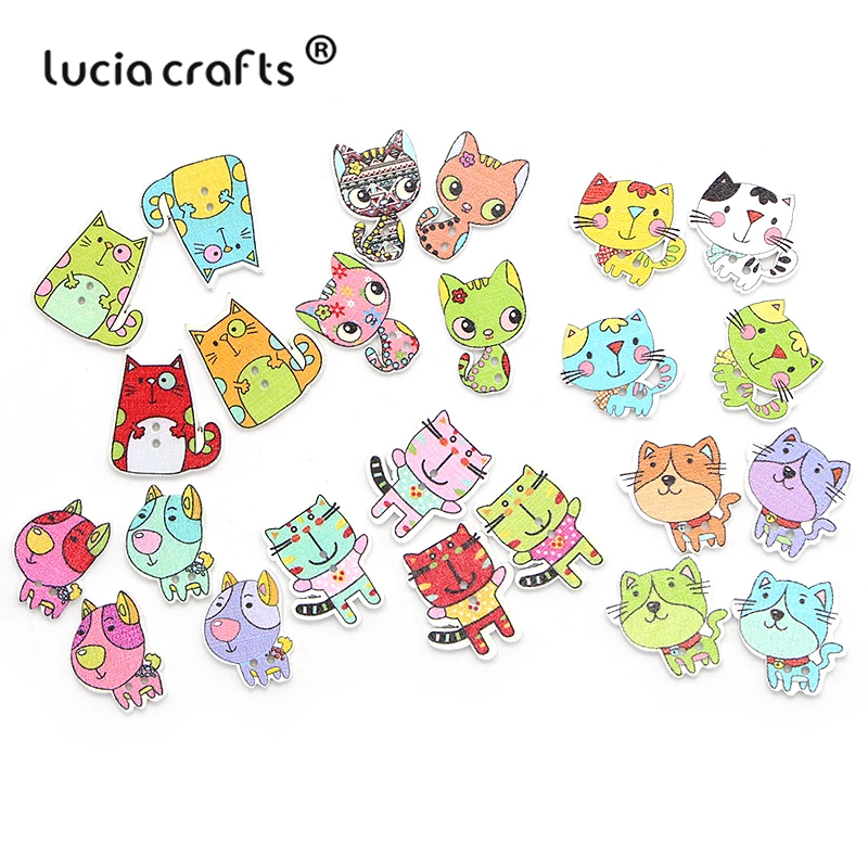 Lucia crafts 12 шт./лот случайный смешанный Мультяшные животные деревянные пуговицы с 2 отверстиями для пошива одежды аксессуары DIY ремесло E0224