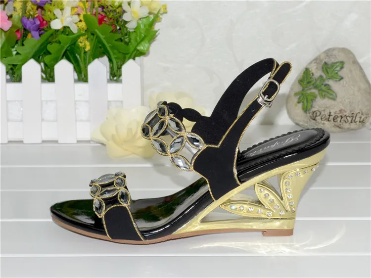 G-SPARROW 2017 Summer High Quality Women Shoes Peep Toe Wedges Heel Comfort Sandals Wedding Size 11 Black  Purple-8