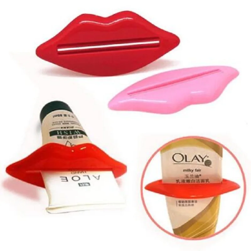

2Pcs 2019 Hot Sexy Red Lip Kiss Bathroom Tube Automatic Toothpaste Dispenser Cream Tube Rolling Holder Squeezers Squeezed Out148