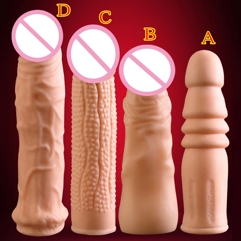 Enlarge Extension Penis Sleeve Extender Reusable Condoms Sex Toys For Men On the Dick Cock Cage Soft Silicone Sleeves Condom