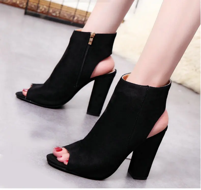 Women's Boots' Women Square Heel Ankle Boots For Women Open Peep Toe Large Size 43 Ladies Ankle Boots Spring Fashion Boot Summer (1)