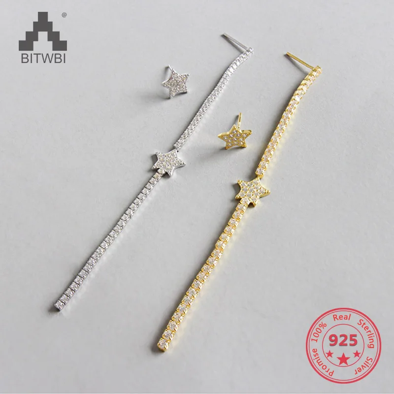 Натуральная 925 пробы серебряная звезда серьги длинные серьги с цирконом для Для женщин вечерние украшения