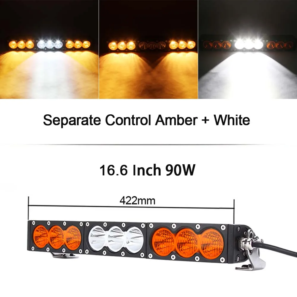 Однорядный тонкий 10 Вт/шт. светодиодный рабочий светильник для грузовика Atv Uaz 4x4 внедорожный прицеп комбинированный луч Янтарный Предупреждение ющий Барра противотуманный светильник s - Цвет: 90W Amber White