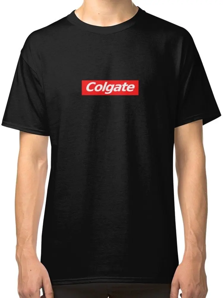 Colgate логотип черный топы футболки Костюмы футболка с круглым вырезом Лето