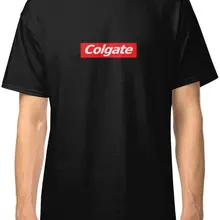 Colgate логотип черный топы футболки Костюмы футболка с круглым