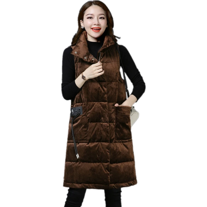 New arrival women long down vest waistcoat velvet fabric thick warm