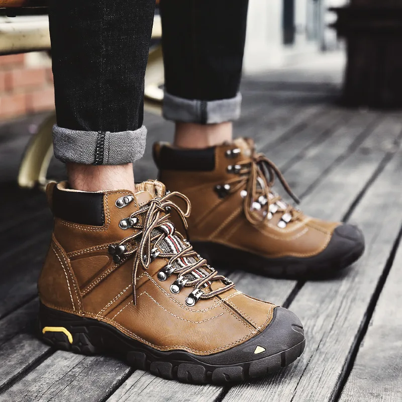 

BACKCAMEL Men Spring Autumn Boots British Casual Tooling Winter Outdoor Work Genuine Leather Desert Snow Ankle Boots Size 34-46
