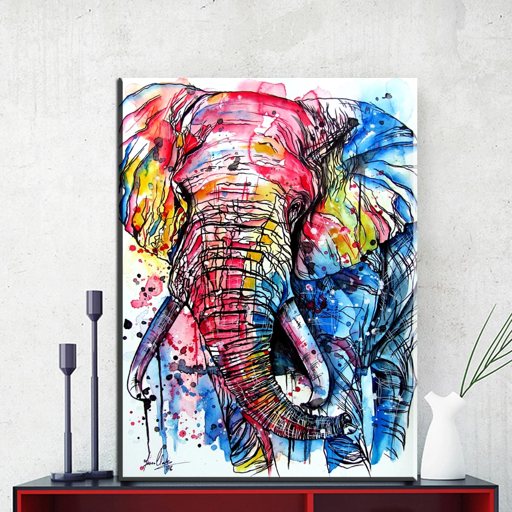 ZZ1804 moderno decorativo lienzo acuarela elefante animal lienzo