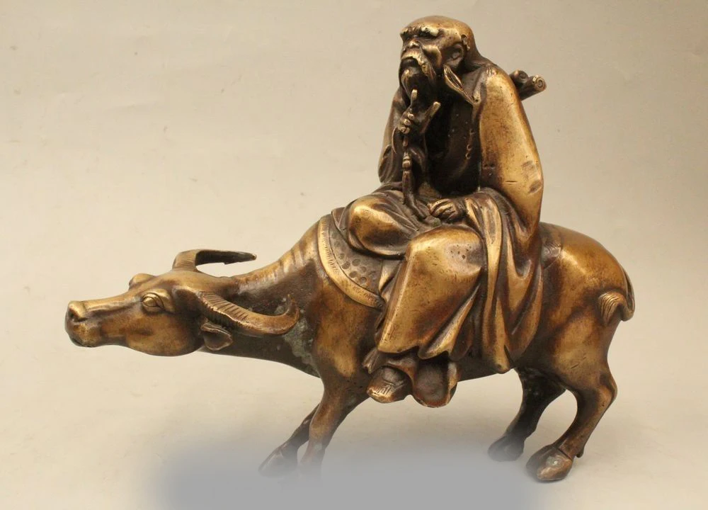 

9" Chinese Bronze Bodhidharma Dharma Buddha Ride Bull Oxen Statue Sculpture