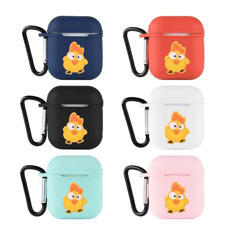 

Cartoon Chick Soft Silicone Shockproof Cover With Carabiner For Apple AirPods Earphone Cute Protector Case