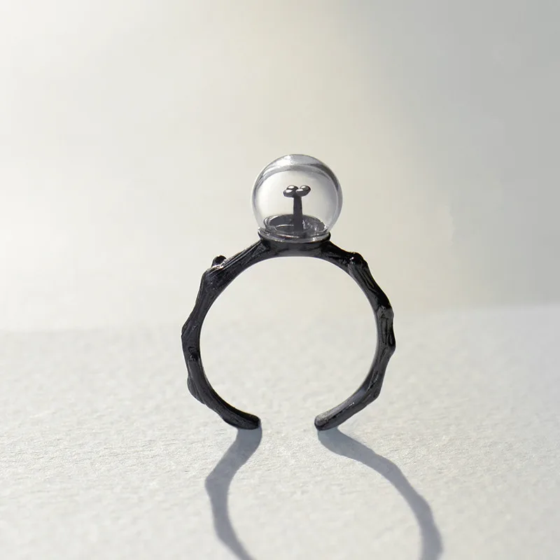 

Original Design Clover Open Rings For Women Unique Personality Sterling Silver S925 Black Gold-Color Fine Jewelry Simple Ring