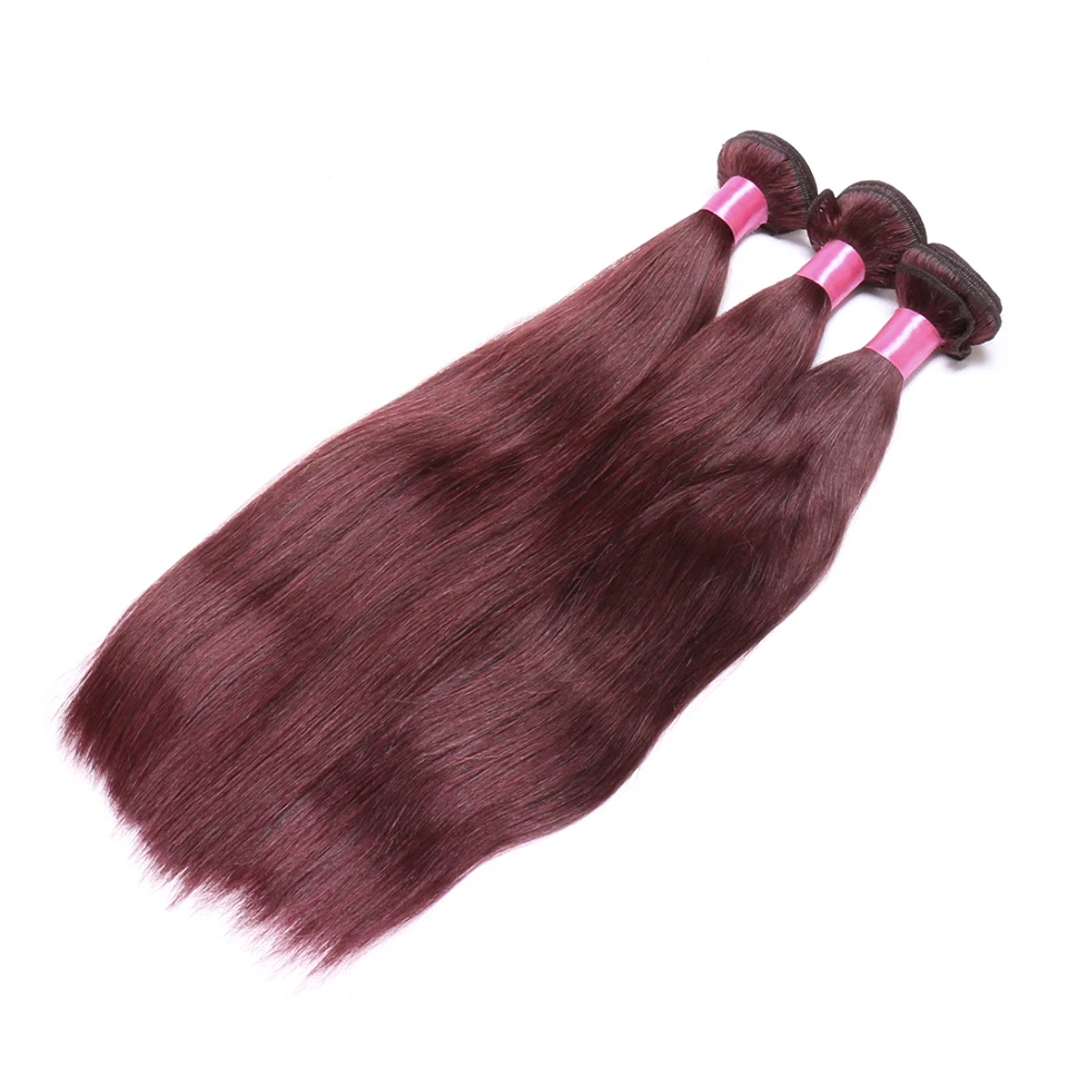 Chloe Pre-Colored Brazilian Straight Hair 99J Burgundy 3 Pcs/lot Colored Hair Bundles Non-Remy 10-26 Inches