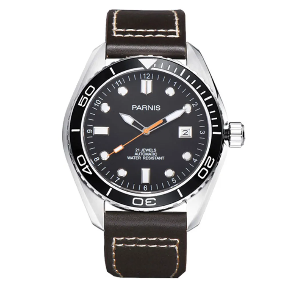 Black Dial 45 мм Parnis водонепроницаемые Diver автоматические часы механические часы керамические Rotatig ободок 5ATM сапфировые наручные часы для мужчин подарок - Цвет: Black Dial