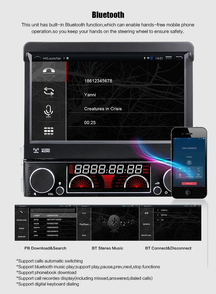 Excellent Euanvi Quad Core 2G RAM 1 Din Android 6.0 Car DVD Player Radio Stereo Universal with GPS Navi Bluetooth Multimedia System 4G 14