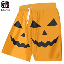 OGKB человек Хэллоуин Желтый Прекрасный 3D печатных Забавный человек лицо Тыква узор досуг мужские пляжные шорты