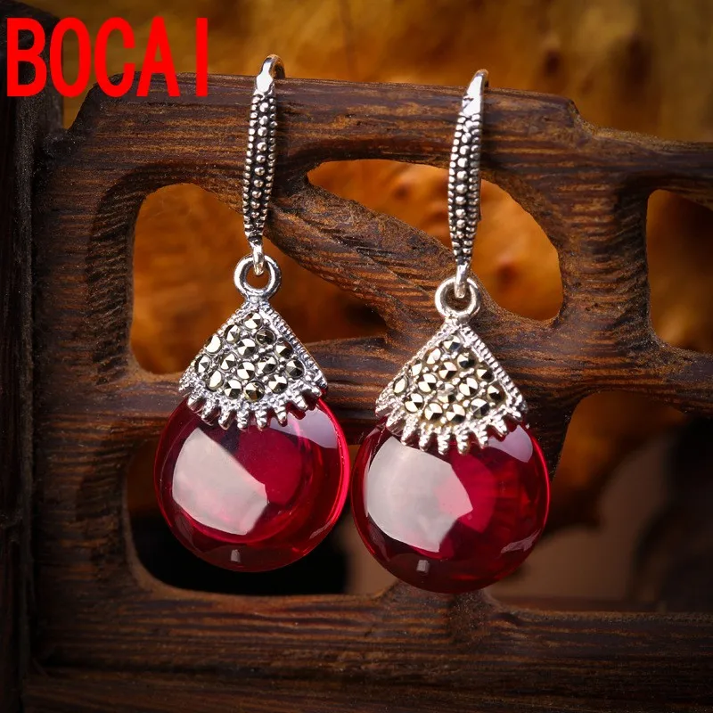 

S925 Silver Jewelry Fashion Exquisite Lady Drop Flower Garnet Earrings