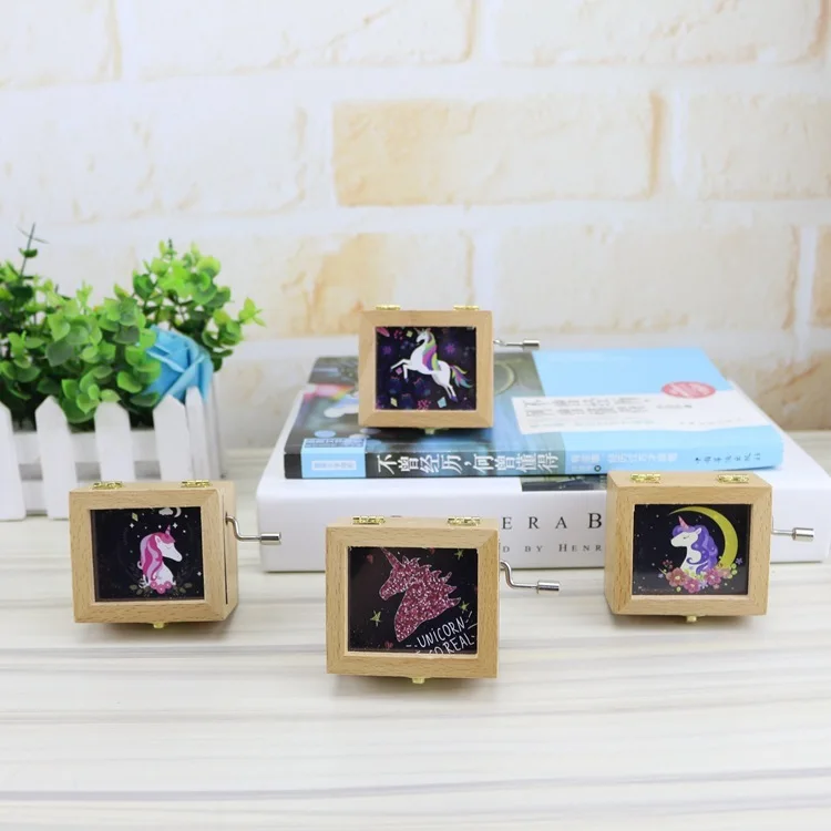 

M111 unicorn frame music boxes, wooden hand music box the student individuality birthday present furnishing articles