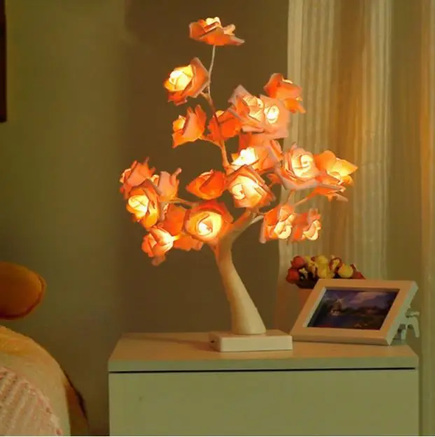 

24LED Warm Rose Tree Light Night Lamp Romantic Flower Wedding Holiday Decoration Rose Potted Plant Decorative Bonsai