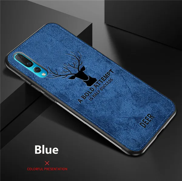 Hot Cloth Texture Deer 3D Soft TPU Magnetic Car Case for Samsung Galaxy A20 Built-in Magnet Plate Case for A30 A40 A50 A70 Cover - Цвет: Blue