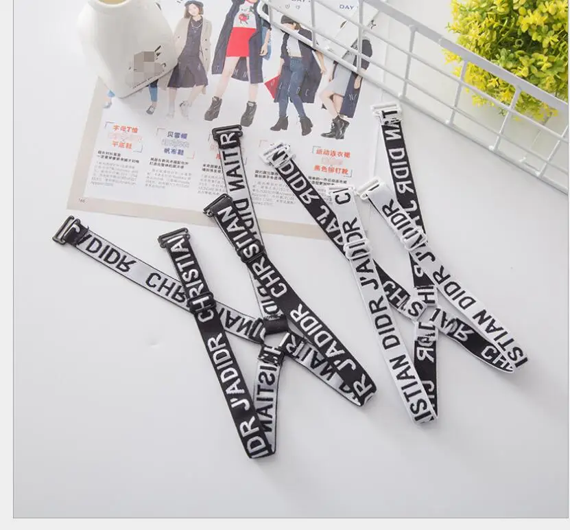 

New Black and white English alphabet lace bra underwear hanging neck strap cross shoulder strap