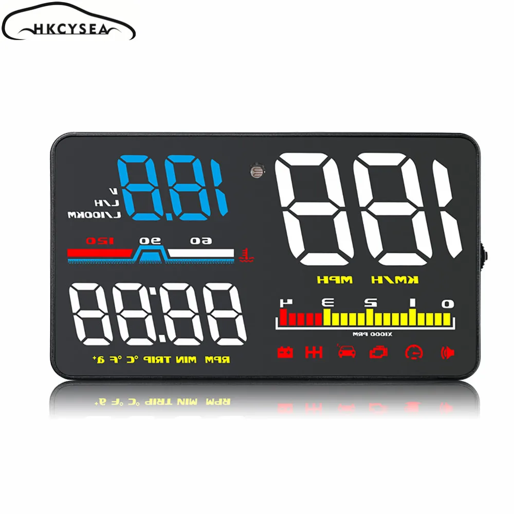 Geyiren D5000 автомобилей HUD Head Up Дисплей 5 дюймов OBD2 Overspeed Предупреждение системный