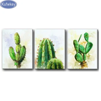 

DIY Diamond Embroidery 3 Piece"Succulent Cactus"Pictures Diamond Painting Cross Stitch Full round/Square Rhinestone Mosaic gift