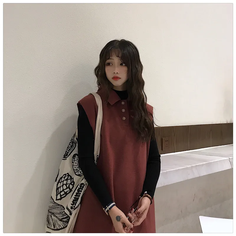 Women's Dresses Japanese Harajuku Ulzzang Vintage Chic Wind Sleeveless Vest Dress Female Korean Kawaii Cute Clothing For Women