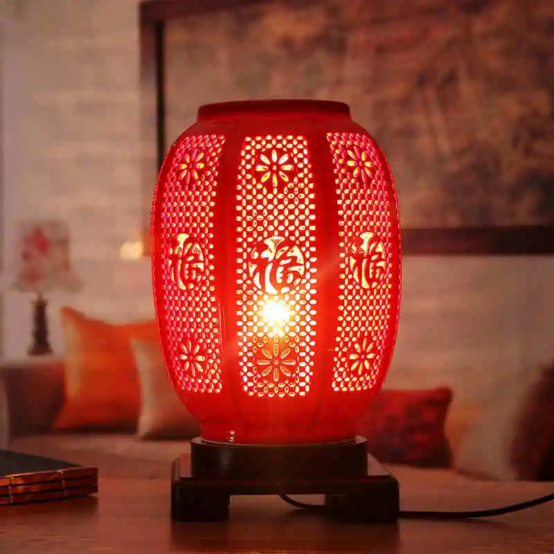 Bedroom vintage table lamp china living room Table Lamp for wedding decoration red ceramic table lamp (3)