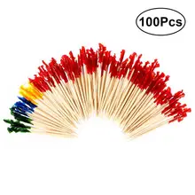 100 шт бамбуковые Фруктовые палочки с Разноцветными полосками сэндвич фруктовые зубы палочки для коктейлей вечерние палочки для коктейлей