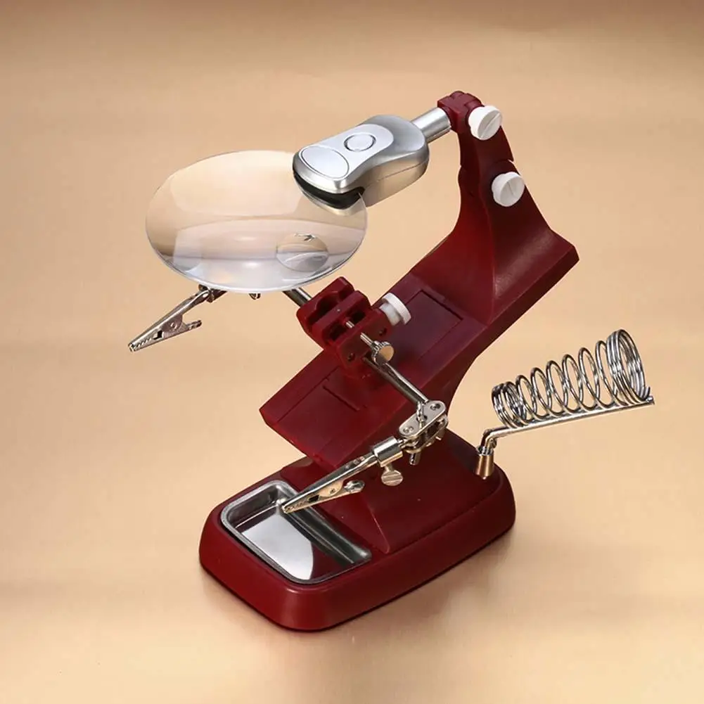 LED Clamp Soldering Iron Stand Helping Hands Magnifying Glass Magnifier