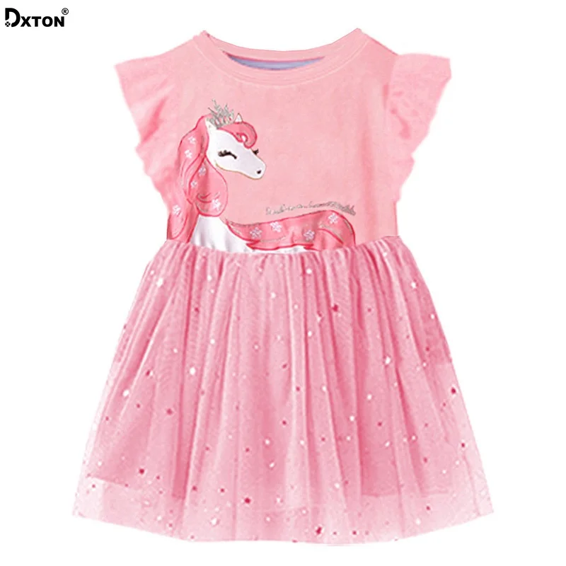 Dxton Брендовое платье для девочек с принтом с короной; свитер с изображением Детские платья с рисунком Uicorne Детское платье для девочек летние детские тапочки с единорогом, Vestidos
